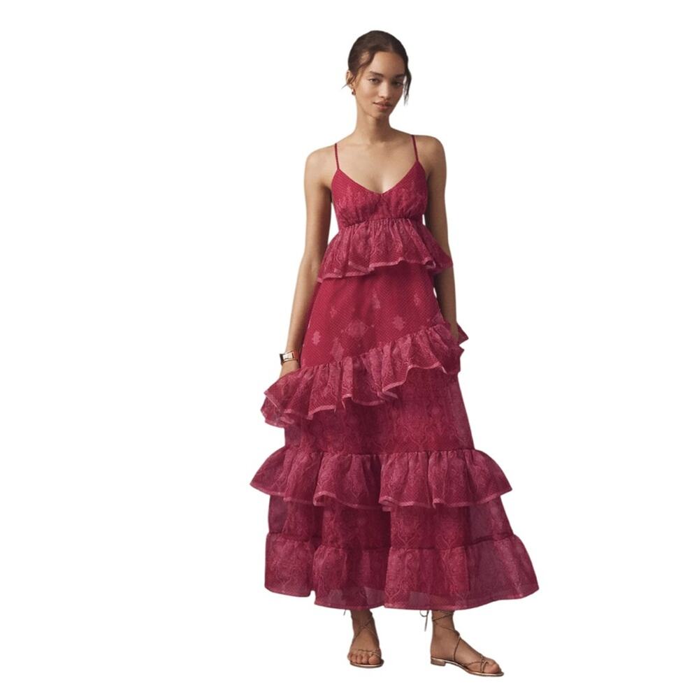 Let Me Be Sleeveless Sheer Tiered Midi Dress Size Medium NWT